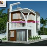 image of modern house elevation design and white, gray color theme with corner home design