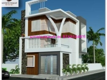 image of modern house elevation design and white, gray color theme with corner home design