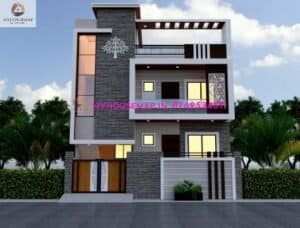 image of double floor house front design 3d and white, light gray color theme