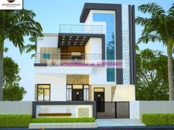 image of double floor house elevation design and beautiful front with perfect color combination