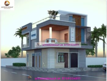 image of small house front design and corner building elevation with simple design