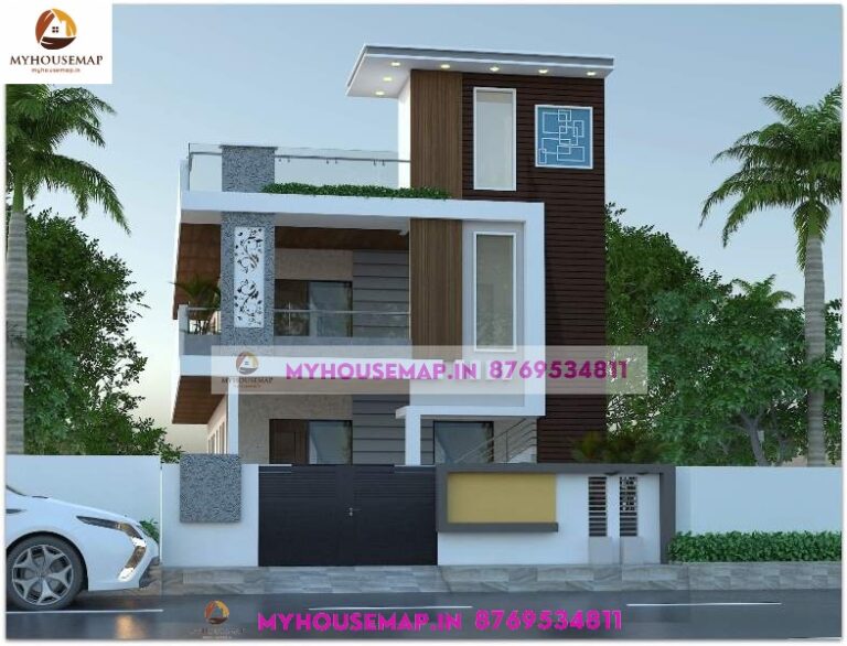 3d front elevation duplex house with parking cream and black color tiles