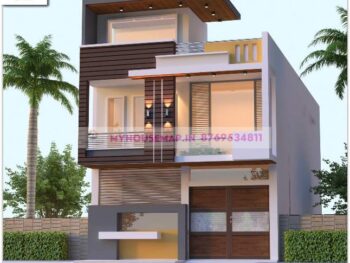 image of best front elevation design for duplex house and gray, yellow and brown color combination