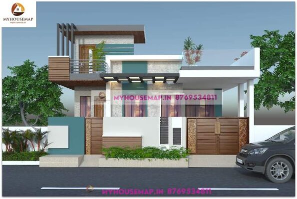 image of ground floor 3d exterior elevation and unique front with perfect color theme