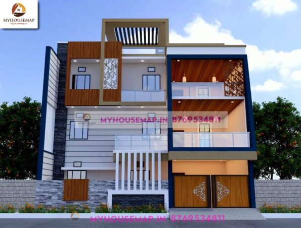 image of 3 floor house front elevation designs and best front with perfect color theme house