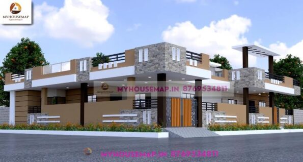 image of 1 floor modern corner house elevation and 3000 sqft home with perfect color theme