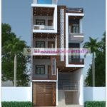 image of elevation design for 4 floor building and gray, white, brown color with perfect theme