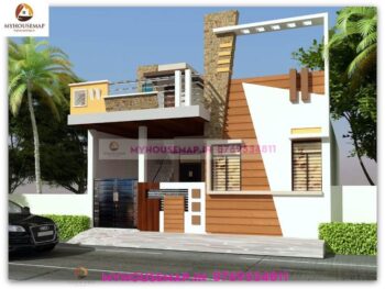 image of single storey front elevation latest design and white brown yellow color theme