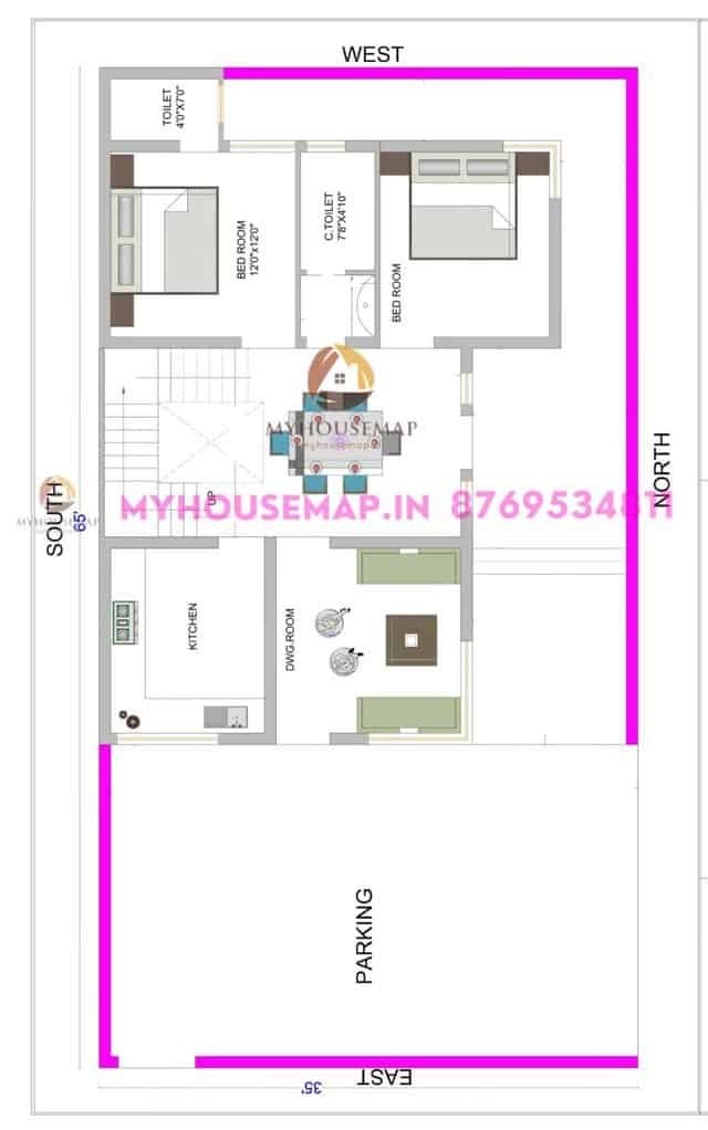 home plan with vastu 65×35 ft