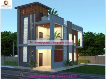 image of elevation for 2 floors and modern front design with perfect color theme.