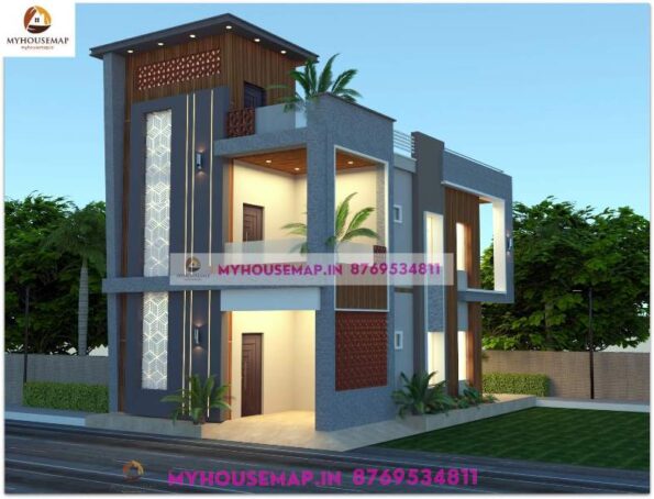 image of elevation for 2 floors and modern front design with perfect color theme.