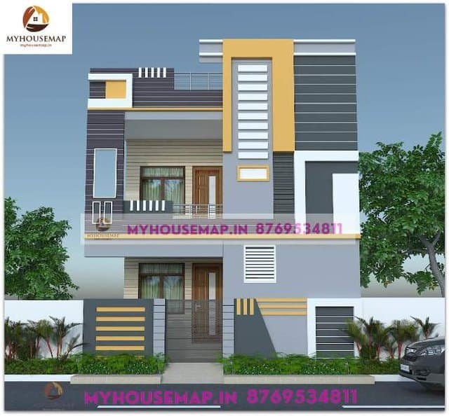 house elevation design double floor 22×34 ft