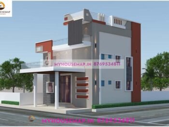 image of double floor house elevation and white, brown color theme