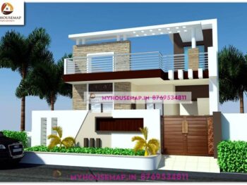 image of ground floor 3d elevation and white, creme, brown color theme with modern house