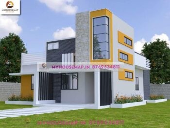 image of elevation for single floor and yellow, gray theme with modern home