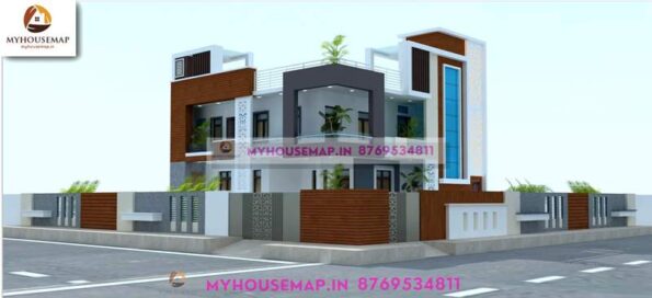 image of 2 floor contemporary home elevation and perfect house front with corner building