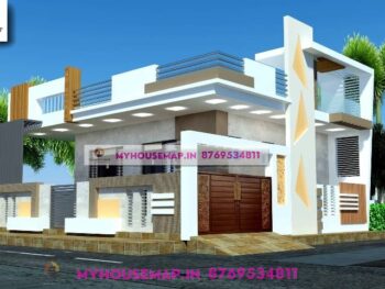 image of front side home design one floor and yellow, white color theme