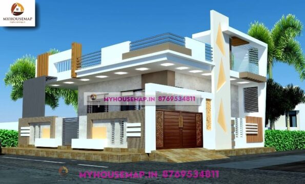 image of front side home design one floor and yellow, white color theme