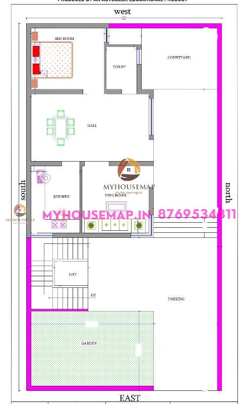 house plan 1bhk 32×60 ft