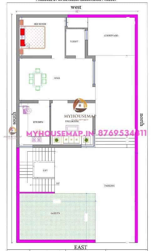 house plan 1bhk 32×60 ft
