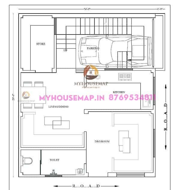 house plan 34×29 ft