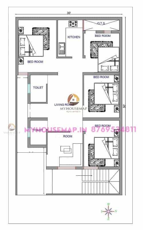 house plan 4 bedroom 30×50 ft
