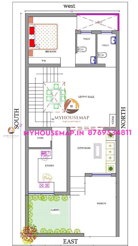 house plan east facing 22×52 ft