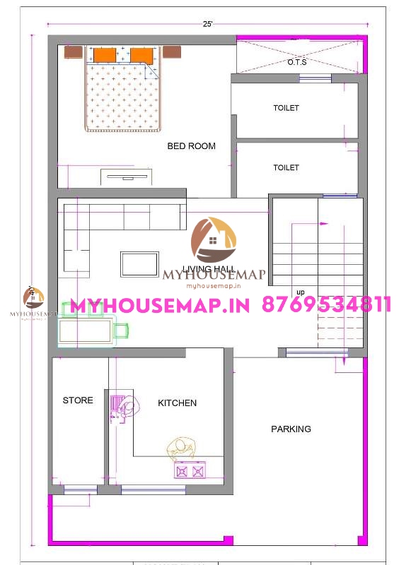 house plan for 1000 sqft 25×40 ft