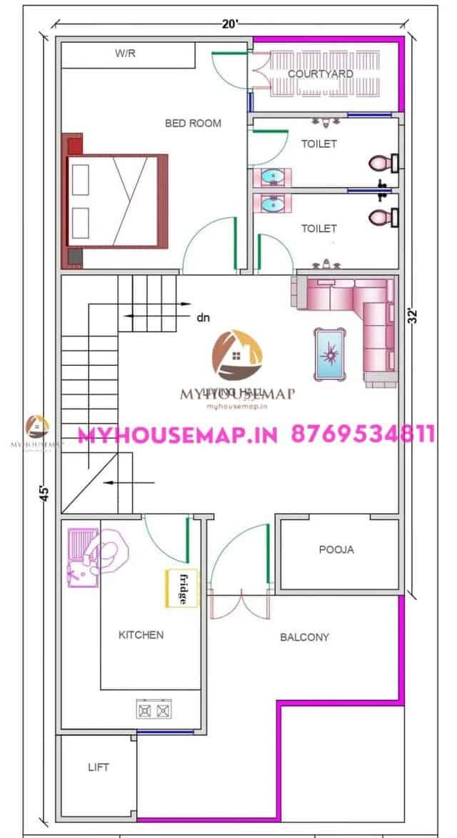 house plan in 900 square feet 20×45 ft