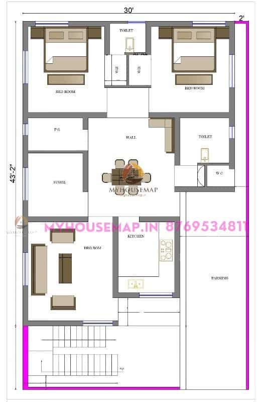 house plan modern 30×43 ft