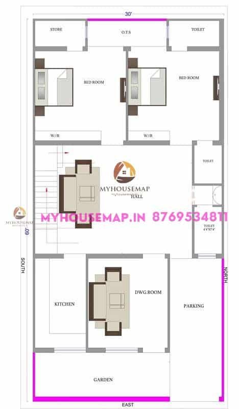 house plan of 1800 square feet 30×60 ft