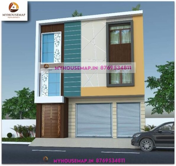 image of house with shop front design 3 floor and two shop in ground floor with perfect color theme