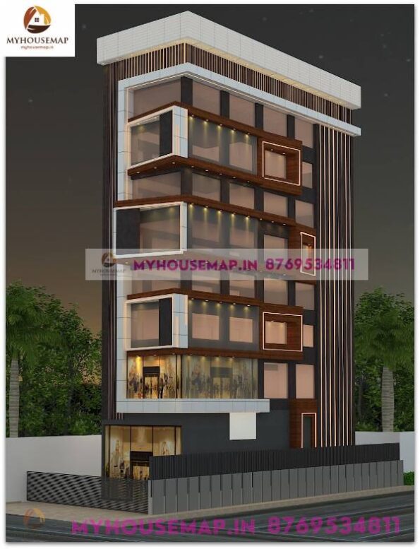 image of commercial elevation building design and unique design with multi story