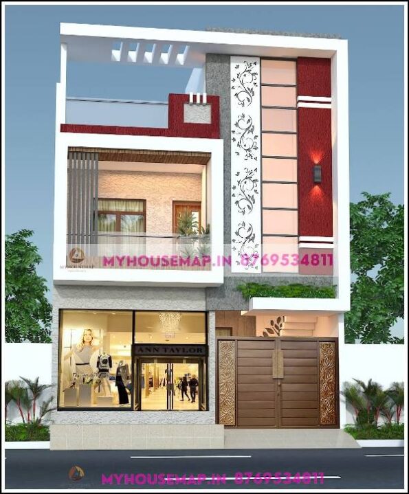 image of commercial cum residential g+1 elevation and beautiful front design with modern house