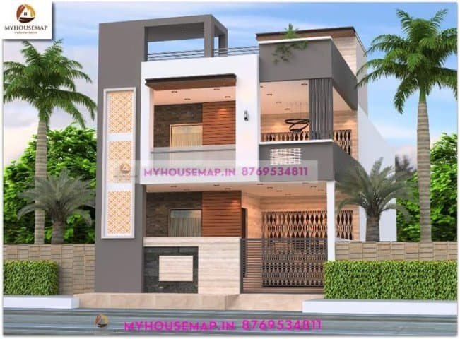 modern duplex house front elevation designs 26×75 ft