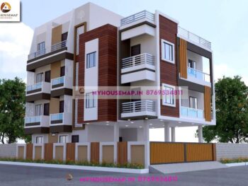 image of 3 floor apartment elevation design and unique front with perfect color theme