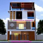 image of triple floor 3d house front elevation design and modern front theme with perfect color theme