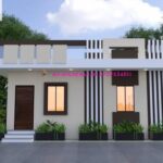 image of modern single floor house front design and off white, brown color theme with budget house