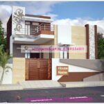 image of one floor front elevation design modern and best front design with brown, gray, white theme