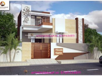 image of one floor front elevation design modern and best front design with brown, gray, white theme