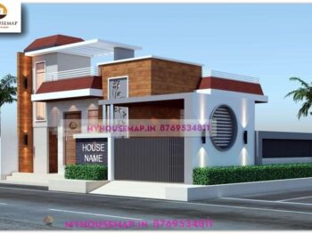 image of single story beautiful house elevation and white and gray color theme with wooden tiles