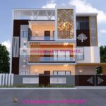 image of 3 story beautiful home front design and white, brown, gray color theme with modern front