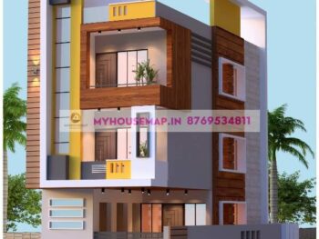 image of triple floor new home front design and corner house with perfect color theme