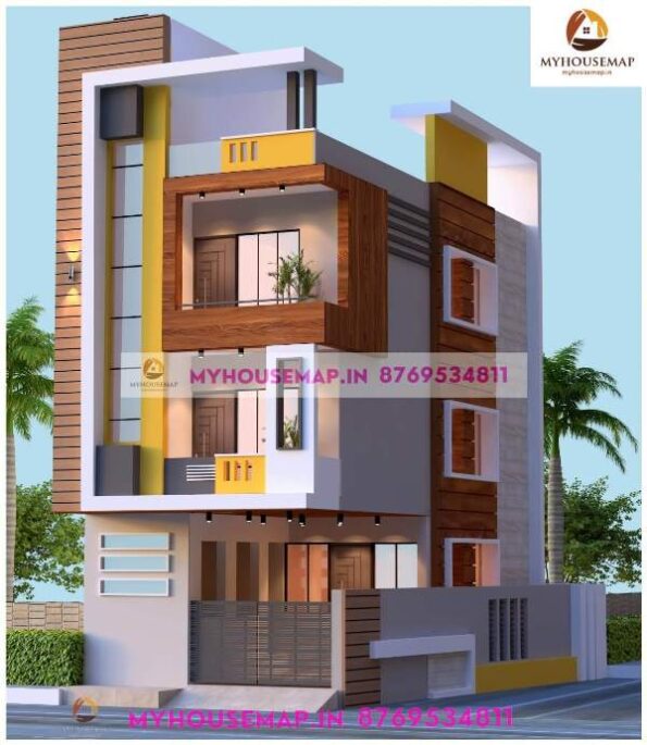 image of triple floor new home front design and corner house with perfect color theme