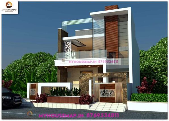 image for G+1 house front elevation and front simple section design