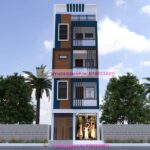 image of 4 floor front elevation and simple modern design with perfect color theme