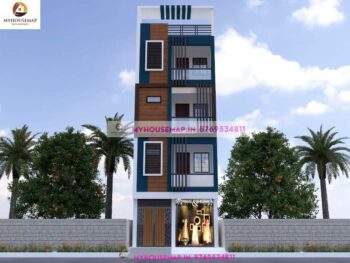 image of 4 floor front elevation and simple modern design with perfect color theme