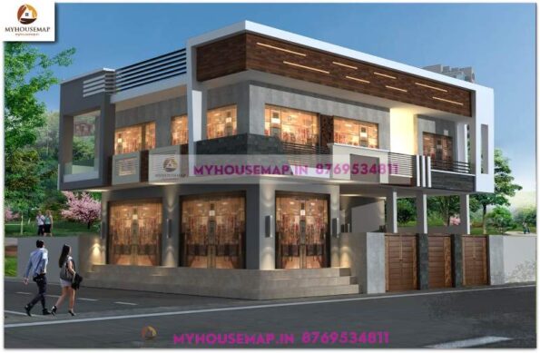 image of commercial elevation design and white and grya color theme.