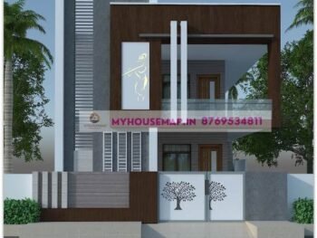 image of duplex house elevation and gray, brown color theme with simple