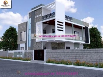 image of best home front design and white, light green color theme with two side elevation